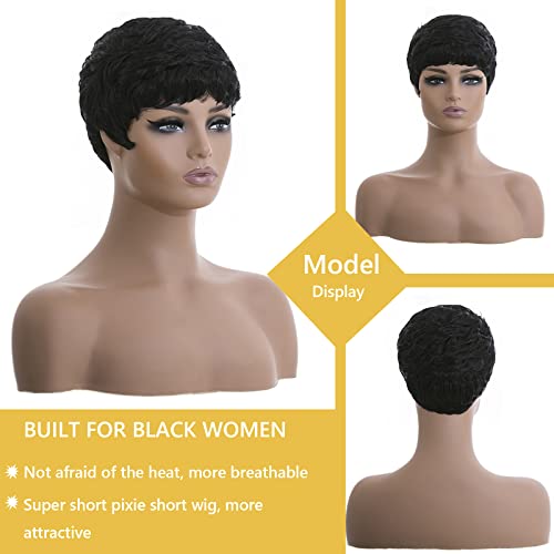 Docute Short Pixie Cut Wigs For Black Women Pixie Wigs For Black Women Pixie Cut Short Black Wavy Layered Wigs Natural Black Wavy Wigs Short Wigs Pixie Cut Wigs For Black Women (Short Natural Black) #TOP2