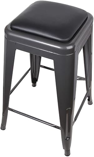 Miniatura 80 de GIA Taburete de mostrador sin respaldo de 24 pulgadas, cantidad de 4, bronce con asiento de madera clara Negro -,Café,Gris,gris, (Gun