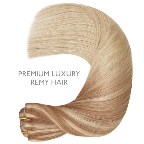 Image of WENNALIFE Invisible Edge Seamless Clip in Hair Extensions Real Human Hair | 18'' 130g 7pcs Light Ash Brown. Ultra-Thin PU Weft, Easy, Comfortable Clip in Luxury Remy Hair Extensions