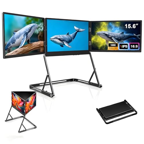 Image of Triple Aero 15.6 Pro Max 3 Screen Monitor with 1080p FHD IPS Display, 15.6 inch Portable Triple Monitors for Laptop, Triple Aero Pro Max Monitor with 360 Rotation Adjustable Viewing Angles