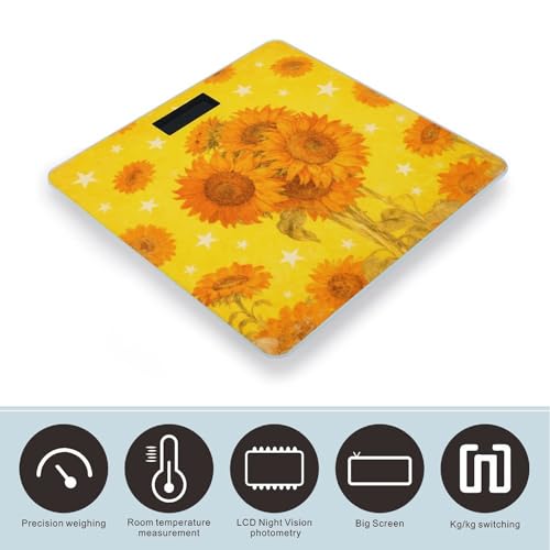 Báscula digital para baño con diseño de girasol y capacidad de 400 lb miniatura 3