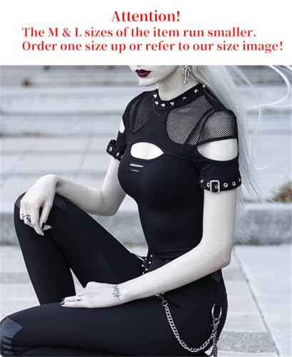 Women Sexy Gothic Punk Tops Mall Goth Y2k E-Girl T Shirt Short Sleeve Hollow Out Casual Tee Hip Hop Harajuku2