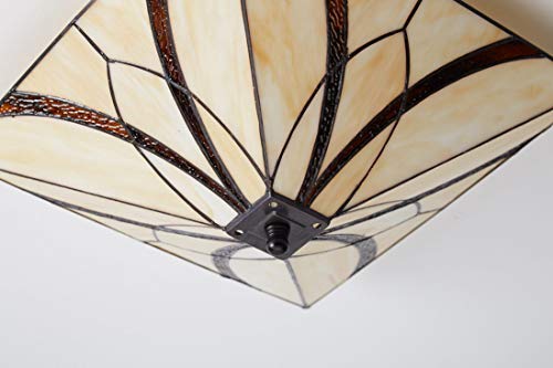 DIRYZON EUL Tiffany Style Mission Semi Flush Ceiling Light Antique Brass and Art Colorful Glass Shade 3 Lights - Image 5