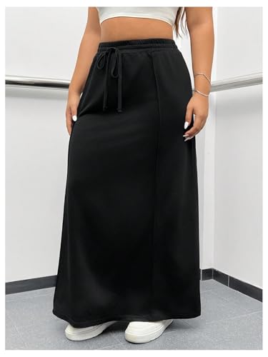 OYOANGLE Women's Plus Size Elastic Drawstring Waist Straight Long Skirt Basic Solid Casual Skirts4