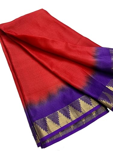 Image of Women's Bhagalpuri Pure Kota Doria Silk Net Saree With Temple Zari Border and Running Blouse Piece