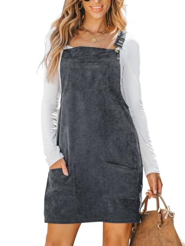 CUPSHE Damen Latzrock Quadratischer Ausschnitt Hosenträger Taschen Cord Latzkleid Overallkleid Freizeitkleider Corduroy Mini Dress Weinrot M
