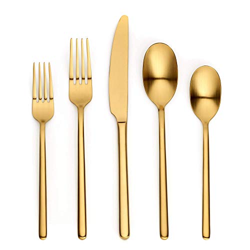 Ornative Jayden 20-Piece Stainless Steel Flatware Set Silverware Set for 4 Gold Includes Forks Knives and Spoons Dishwasher Safe Durable and Easy Care Best Silverware