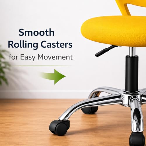Image of Modern Ergonomic Office Chair, Yellow, Adjustable Height, Chrome Base, Mesh Back Design, Rolling Wheels, Task Seating