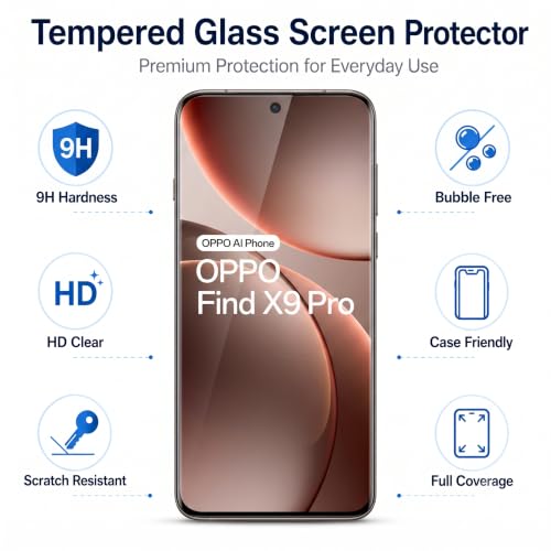 Image of Tempered Glass for Oppo Find X9 Pro and Oppo Reno 15 Pro (6.78 Inch) | Full Glue Edge to Edge Coverage | Optical In-Display Fingerprint Unlock | Bubble Free Installation