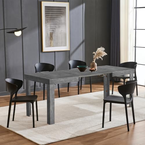 Shally Dogan Tavolo Allungabile da 4 a 6 Posti per Sala da Pranzo e Cucina, Tavolo Estensibile da 120 a 200 cm con Apertura a Scorrimento, Struttura Robusta, Design Moderno Salvaspazio (Cemento)