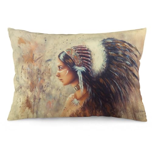 NIBABA Fronhas de almofada 1 peça bonita aerógrafo mulher indiana decorativa fronha de almofada 16 x 24 polegadas (40 x 60 cm) fronhas de almofada de poliéster macias retangulares