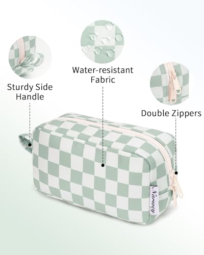 Image of Narwey Small Checkered Makeup Bag for Purse, Gift for Teen Girls, Travel Makeup Pouch Mini Cosmetic Bag Cute Make up Bags Zipper Pouch for Women and Girls (Mint Green Checkerboard, Small)