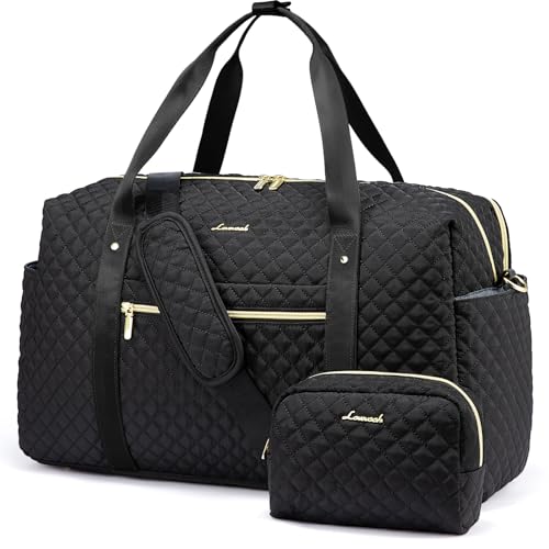 LOVEVOOK Travel Duffle Bag for Women, Weekend Overnight Bags with Cosmetic Bag, Large Waterproof Ladies Holdall for Hospital Maternity Gym, Carry On Flight Womens, Black