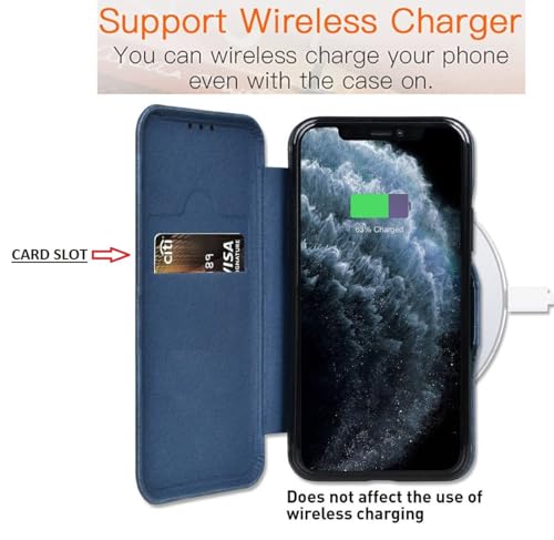 Image of WHITBULL Soft Leather Wallet flip case Kick Stand with Magnetic Closure Lightweight Slim flip Cover Compatible with Compatible with iPhone 16 Pro Max - Blue