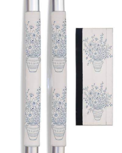 2 pcs Refrigerator Door Handle Covers Daisy Floral Blue