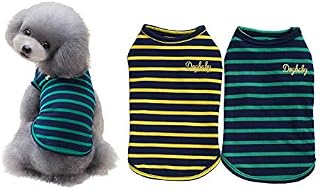 2-Pack Cotton Striped Dog Shirt YAODHAOD Pet Clothes Puppy T-Shirts Cat Tank Vest Tee Breathable Stretchy for Small Extra Small Medium Dog or Cat (S)