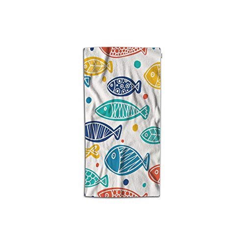 Moslion Fish Hand Towels 30Lx15W Inch Sea Life Ocean Theme Cartoon Cute Funny Colorful Bubbles Nature Wildlife Hand Towels Kitchen Hand Towels For Bathroom Soft Polyester-Microfiber #TOP7