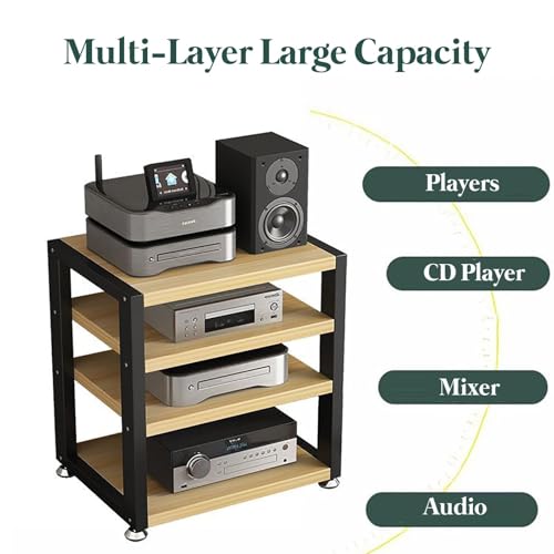 Ruchome stoisko AV Media ze drewnianym półką - przenośny stojak stereo na komputer do wideo, komponenty audio, przechowywanie szafek na rogu do biurka komputerowego (brązowy,2 Tier-W45cm)