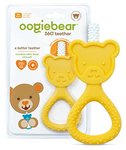 Image of oogiebear 360˚ Teether - Safe Teething Toys for Babies 3 Months and Older | Soft Bristle Teddy Bear Silicone Teether | Super Soft BPA-Free Silicone - Yellow