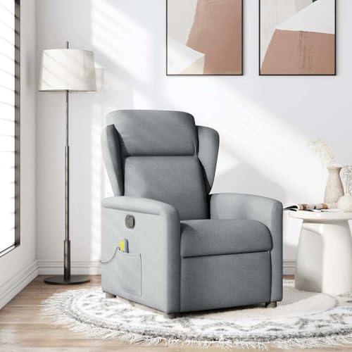 Fecpoo Sillón de masaje gris claro de tela, 78 x 95 x 100 cm, 6 puntos de vibración, sin calefacción, para adultos