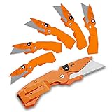 Lichamp 6-Pack Folding Utility Knifes Box Cutter, Quick Change Razor Knife Utility Pocket Construction Blade Knife, (Orange, C6OG)