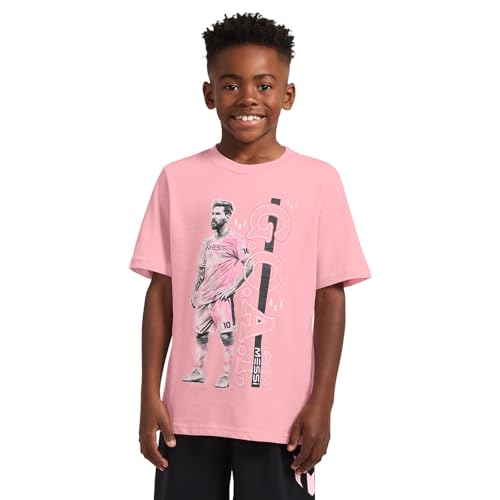 Image of Messi Boys' Lifestyle Short Sleeve T-Shirt, Slim-fit Graphic Tee, Cotton Blend Fabric