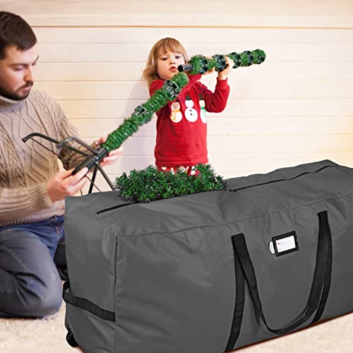 Primode Xmas Rolling Tree Storage Bag, Large Heavy Duty Storage Container, 22" Height X 16" Wide X 50" Long With 2 Wheels And Handles Fits Up To 6 Foot Tall Disassembled Holiday Tree (Gray) #TOP5