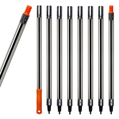 8 PCS Total 10 Ft Extension Pole, Paint Roller Stainless-Steel Threaded Splicing Extension Poles for Hand Drywall Sander Wall Cleaning and Polishing Paint Roller Brushes