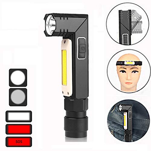ZNSH Petite Lampe De Poche, Lampe De Poche Lampe Frontale, Lampe De Poche USB New LED UV 90 Degrés Twist Clip Rotatif Étanche Aimant 5 LED D'éclairage Modes D'éclairage Lampe Torche D'extérieur