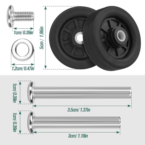 4pcs Luggage Wheels Replacement OD 50mm, Rubber Repair Suitcase Swivel Casters, Wear Resistant Mute Parts Black, EAC52