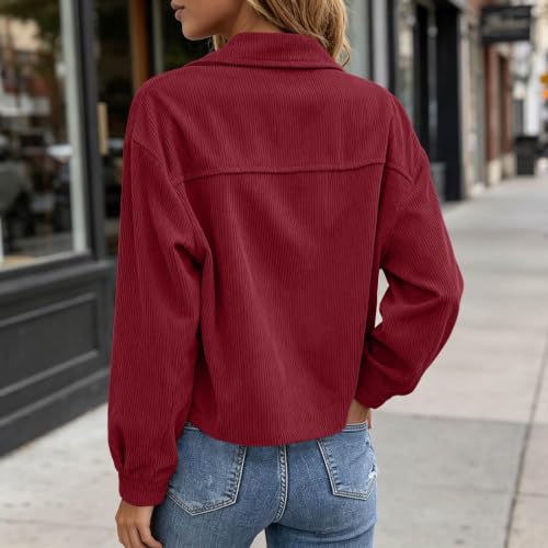 Gumipy Womens Corduroy Jacket Button Up Cropped Long Sleeve Fall Jackets - image 8