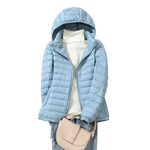 OULIWANGLUO Damen Winterjacke mit Leicht Kapuze Daunenmantel mit Kurze Slim steppjacke mit Lässige Warm übergangsjacke Winterparka Wintermantel (Hellblau,XXL)