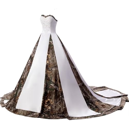 ZVOCY Women's Camouflage Wedding Dresses for Bride Satin Camo Long Formal Gown for Wedding White3