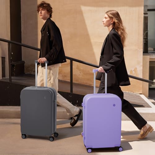 mixi Carry on Luggage, 20'' Suitcase Spinner Wheels Luggage Hardshell Lightweight Rolling Suitcases PC with Cover & TSA Lock for Business Travel, Rock Gray2