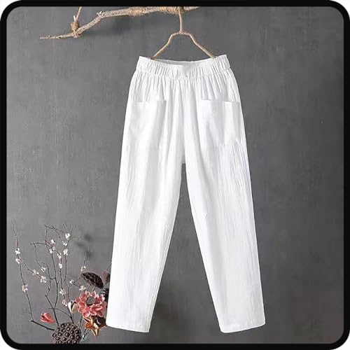 Endurancte Women's Loose Pants, Infinitne Fast Dry High Waist Cotton Trouser Cropped Solid Straight Wide Leg with Pockets3