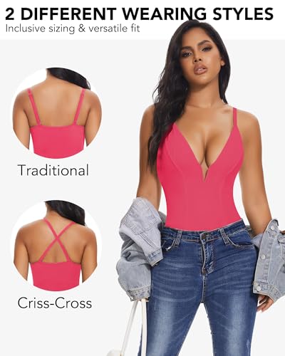Image of SHAPERIN Bodysuit for Women Shapewear Tummy Control Deep V Neck Plunge Sleeveless Backless Thong Body Suit Tank Top