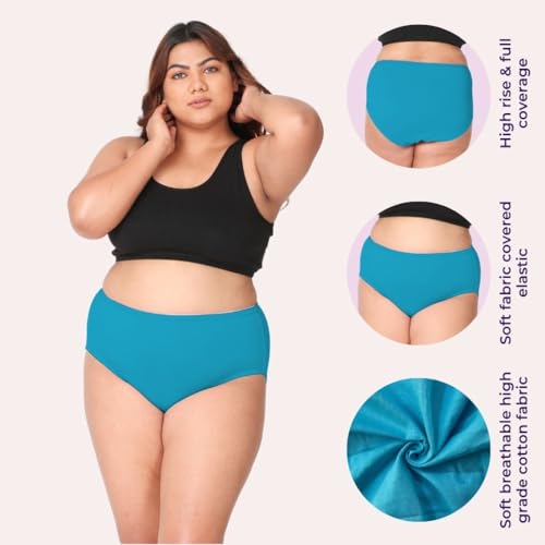 Image of Adira | 3XL to 10XL Cotton Panties for Women Plus Size | High Waist Panty with Full Coverage | Inside Elastic - No Elastic Exposure to Skin | Plus Size | Pack of 3
