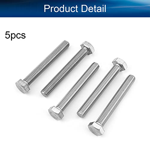 Image of Bettomshin 5Pcs M8 x 60mm Hex Bolts, 304 Stainless Steel 1.25mm Thread Pitch Fully Threaded Metric Hex Head Screw Bolts, Hexagon Screw Bolt, Hex Tap Bolts, Silver (Overall Size 65.45x13x13mm)