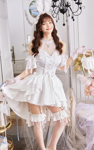 [Malymoon] コスプレ ヴェール バニー 花嫁 ブライダル ホワイト レース ワンピース 衣装 仮装 マリームーン 5点セット 9979 詳細画像5