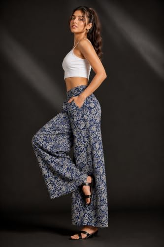 Image of Women Printed Palazzo Pants Combo Pack of 2, Comfortable Elastic Waist Lounge Pants for Women | Relaxed Fit, Loose Fitting Wide Leg Palazzo Pants, Casual Bottom (Available in S to 3XL Size)