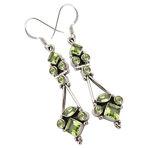 New Year's Day Fashion SilverStarJewel 925 Silver Natural Cut Peridot August Birthstone Earrings 2.1"