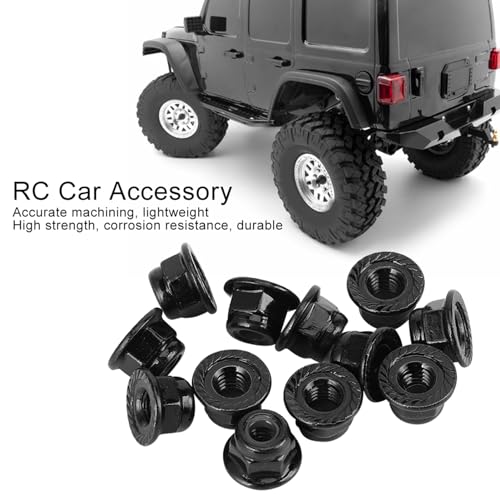 12 Stück Rc Kontermuttern, 1/10 Reifen 4 Mm rutschfeste Mutter Kompatibel Mit Axial Traxxas Trx4 Trx6 Scx10 Rc Modellauto(Schwarz) Radmuttern 1/10