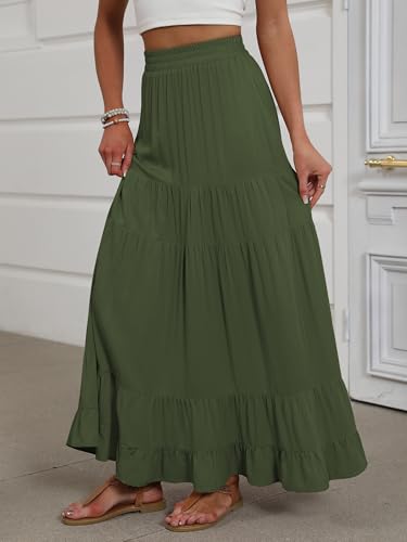 Image of ANRABESS Womens Maxi Skirt Elastic High Waist Swing Tiered A-line Flowy Pleated Boho Beach Vacation Long Skirts