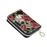 OTVEE Gothic Skull And Red Roses Small RIFD Blocking Wallet Women PU Leather Credit Card Holder Case
