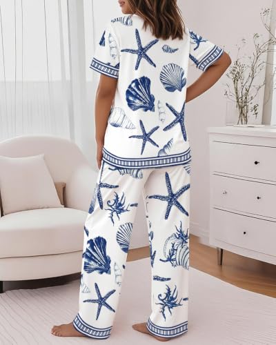 Image of CHICME Womens Pajamas Sets 2 Piece Short Sleeve Lounge Set Printed Loose Pants Pj Sets Loungewear Set