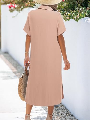 Image of Zeagoo Women Dresses Summer Casual Short Sleeve Button Down Shirt Dresses 2026 Beach Cover Up with Pockets