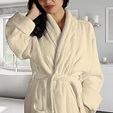 Superior Traditional Premium Turkish Cotton Lightweight Long Bathrobe with Pockets Bath Robes, Women's Small-Medium, Cream