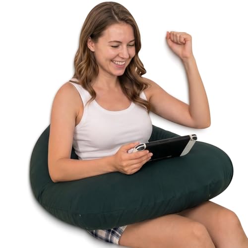 Image of QUEEN ROSE Reading Pillow for Gaming, Lap Desk Pillow for Sitting in Bed or Sofa, Compact Arm Support Pillow for Reading, Playing or Crocheting, Cooling Green