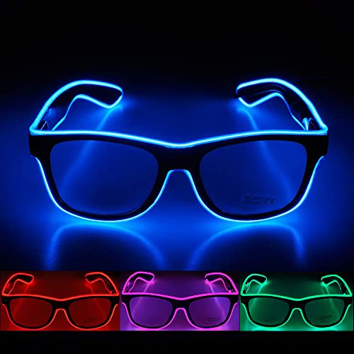 MIDYUID Light Up Glasses El Wire Shutter Neon Rave Intermitente Gafas luminosas para discoteca Halloween Rave Party Disco DJ Música Concierto Disfraz en vivo EDM Cumpleaños Navidad (Blue) Cover