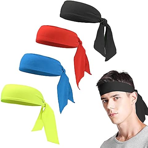 UBERMing Unisex Sports Headband 4 Pcs Women & Men Elastic Stretch Sweatband Headband for Running Football Yoga Workout Gym Exercise - 110cm Cover